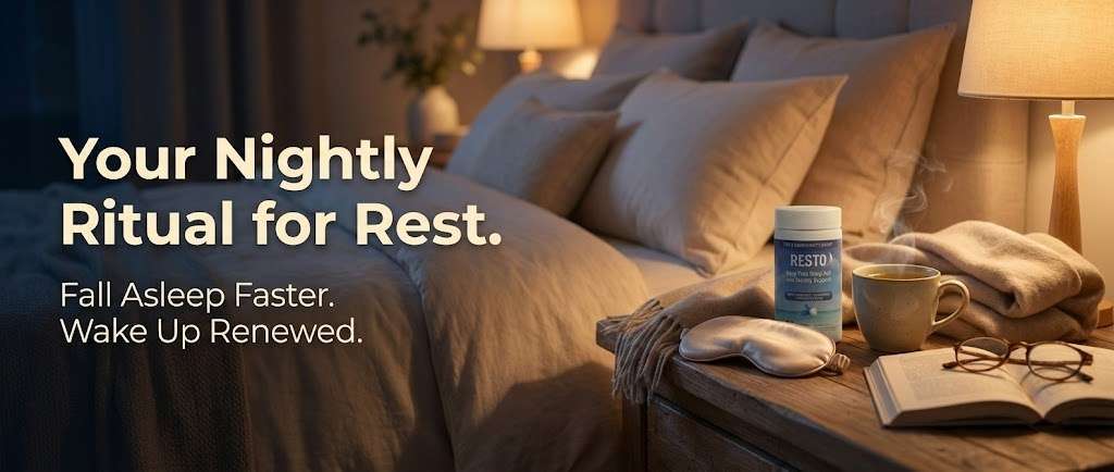 Resto sleep support capsule with natural valerian, chamomile, and passion flower for relaxation and better sleep patterns.