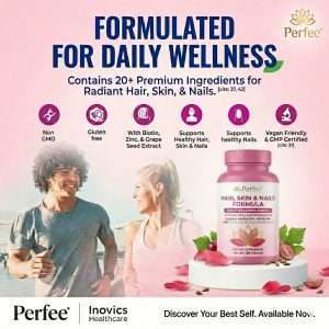 Perfee tablet providing antioxidant protection against aging and environmental damage for radiant skin.