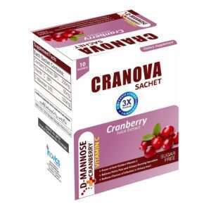 Cranova sachet supporting urinary tract health, preventing UTIs, relieving discomfort, and promoting bladder wellness