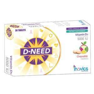 D-NEED vitamin D3 5000 IU chewable tablet with cholecalciferol for bone strength, muscle support, and immunity